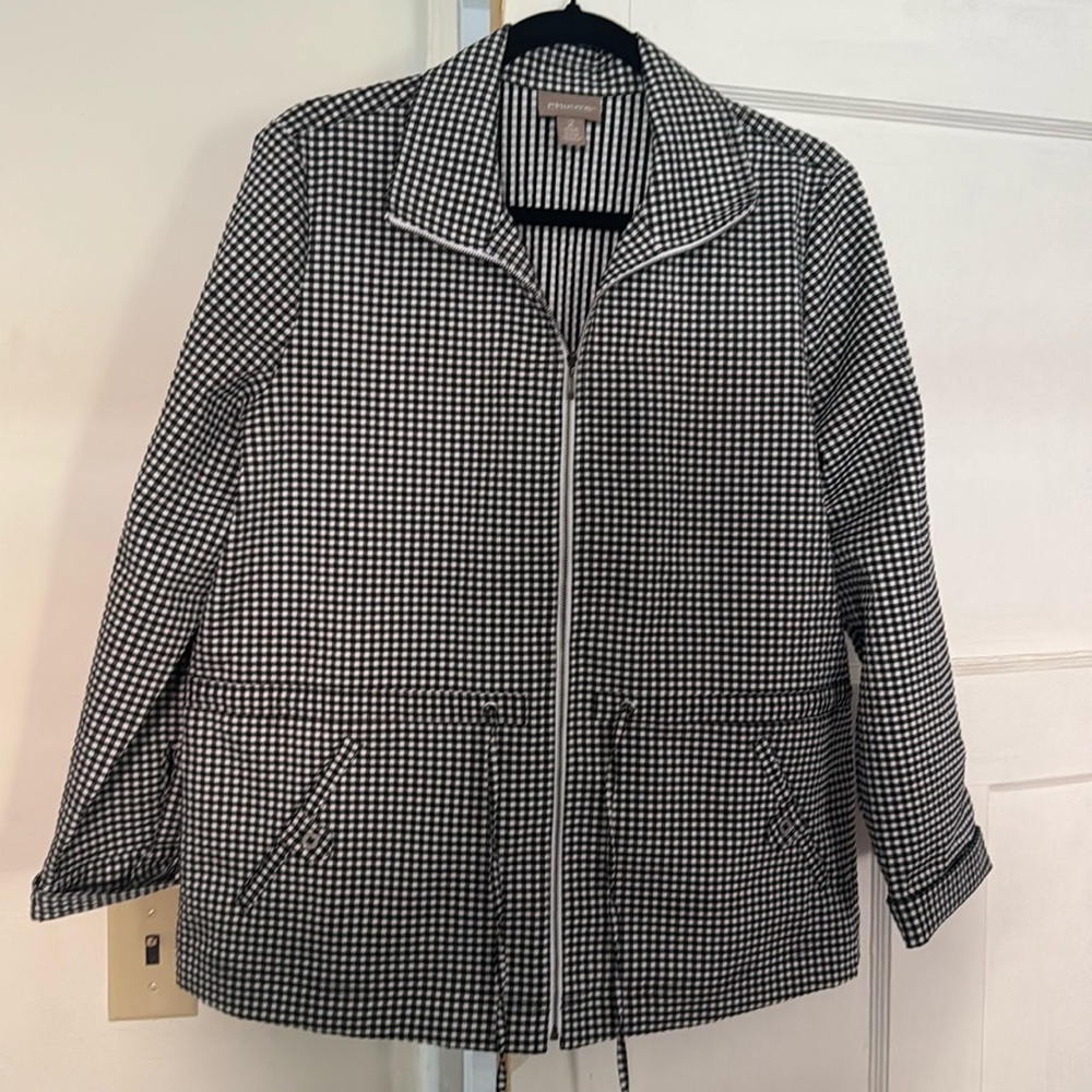 Chico's Black and White Checkered Coat size 2